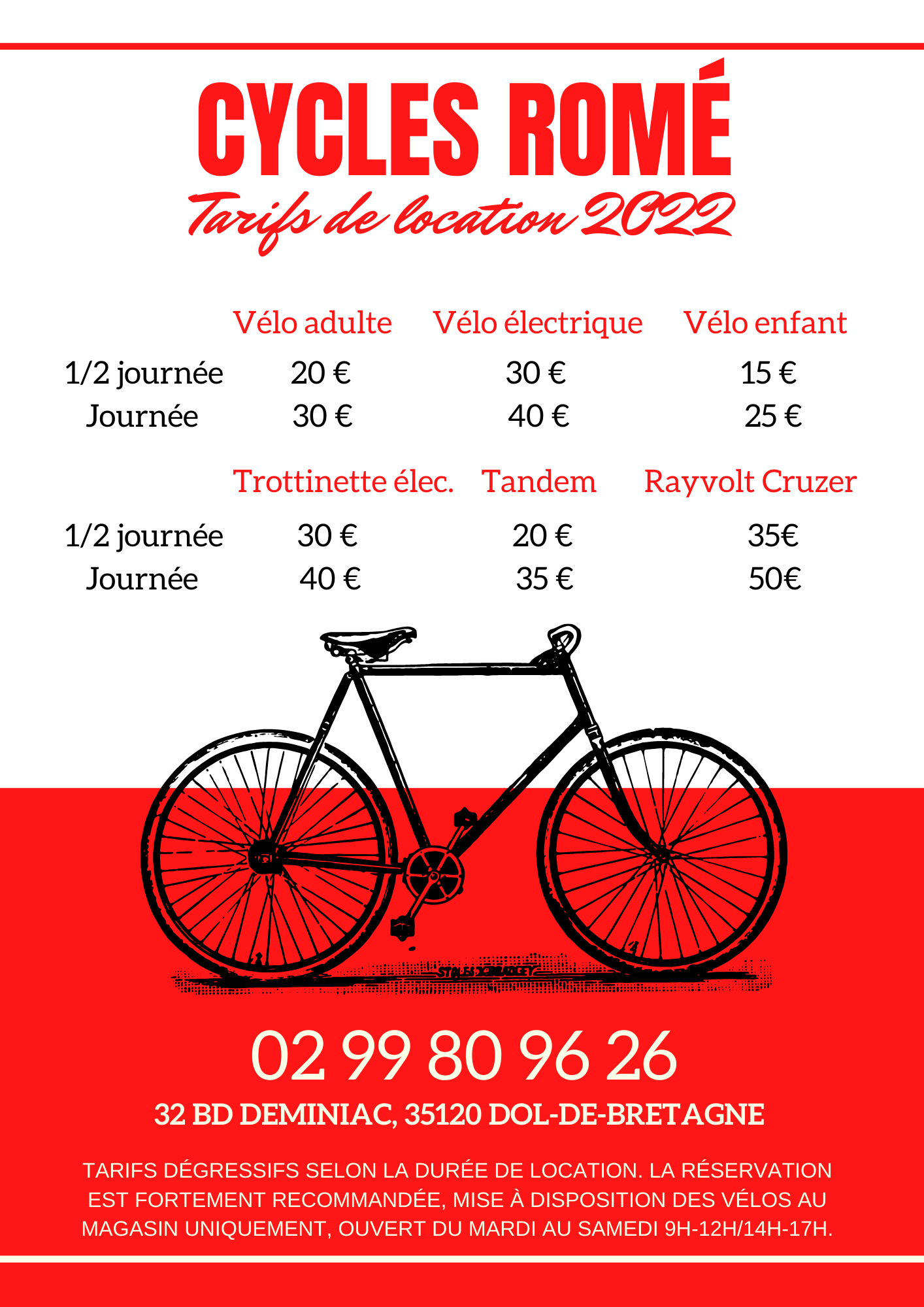 tarifs de location vélo 2022